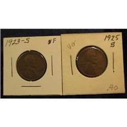 1111. 1923S F & 1925S VG Lincoln Cents.