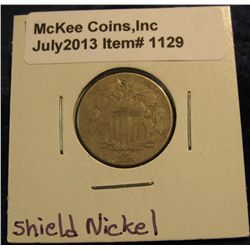 1129. 1872 U.S. Shield Nickel. F-12. Very small dimple at 12 o'clock.