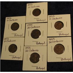 1132. Fine Portugal Coppers: (3) 1953 & (1) 56 Centavos; 1944, 49, & 53 20 Centavos.