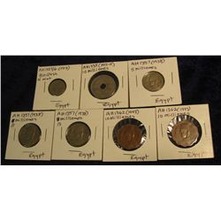 1135. Egypt: (1913)2/10 Qirsh H Mint; (1917H) 10 Milliemes VF; (1938) 5 Milliemes;  (2) (1938) & (2)