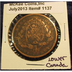 1137. 1837 Bank of Lower Canada One Large Penny. G-4.