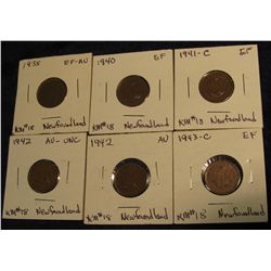 1139. Collection of Newfoundland Cents EF-Unc: 1938, 40, 41C, (2) 42, & 43.
