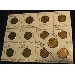 1147. France EF-BU: (2) 1950, (2) 51, 52, 52B, (3) 53, & (2) 53B 20 Francs; 1953 & 53B 50 Francs.
