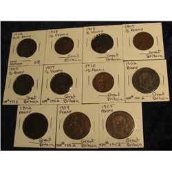 1149. Great Britain: 1902, 03, 04, 05, 07, 10 Half Pennies; (2) 1902, 04, & 05 Large Pennies.