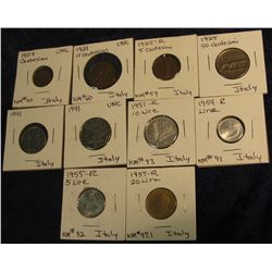 1150. Nice Italian Minors grading up to BU: 1909 Centesimo Unc; 1921 10c Unc, 1925R 5c, 1925 50c, 19