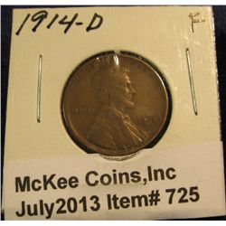 725. 1914 D Key-date Lincoln Cent. F-12.