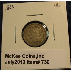 730. 1865 U.S. Civil War Era Three Cent Nickel. VG.