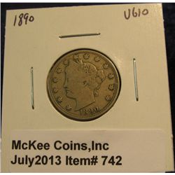 742. 1890 Liberty Nickel. VG 10.