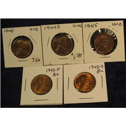 1201. 1944P, D, 45P, D, & S Gem BU Lincoln Cents.