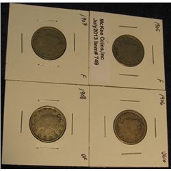 749. 1905, 06, 07, & 08 Liberty Nickels. VG-VF.