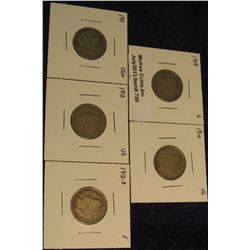 750. 1909, 10, 11, 12P, & D Liberty Nickels. G-F.