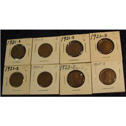1203. (5) 1921 S G-VG & (3) 23 S F-12 Lincoln Cents.
