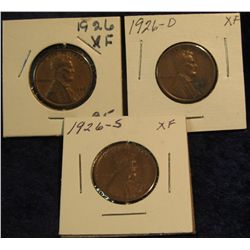 1210. 1926 P, D, & S Lincoln Cents. All VF-EF.