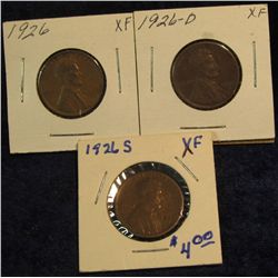 1214. 1926 P, D, & S Lincoln Cents. All VF-EF.