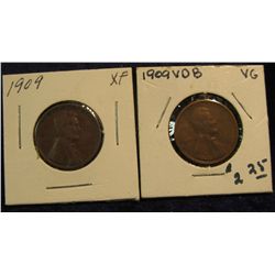 1215. 1909 P & P VDB Lincoln Cents. VG-F.