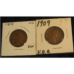 1216. 1909 P & P VDB Lincoln Cents. VG-F.