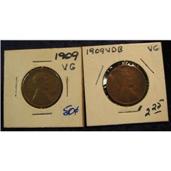 1218. 1909 P & P VDB Lincoln Cents. VG-F.