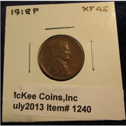 1240. 1918 P Lincoln Cent. EF 45.