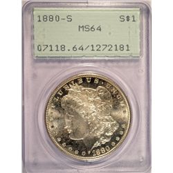 1880-S MORGAN SILVER DOLLAR, PCGS  MS-64   "RATTLER" HOLDER