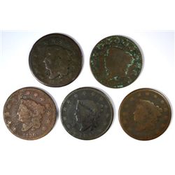 5- DIFFERENT LARGE CENTS (17,20,22,27,30) AG-GOOD