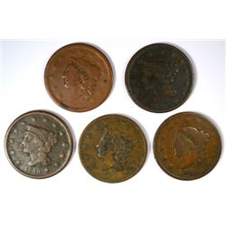 5- DIFFERENT LARGE CENTS (35,37,38,40,41) AG-GOOD