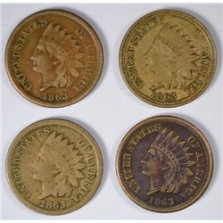 4-1863 INDIAN HEAD CENTS "GRADING SET" (GOOD, FINE, VF,XF)