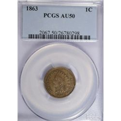 1863 INDIAN HEAD CENT PCGS AU50