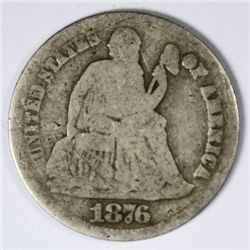1876-CC SEATED DIME G/VG