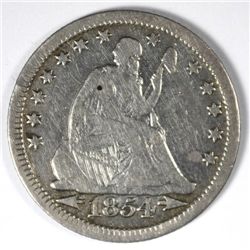 1854 SEATED QUARTER VF
