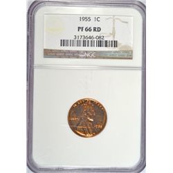 1955 PROOF LINCOLN CENT NGC PF-66 RD