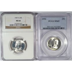 1947-S NGC MS66 & 1954 PCGS MS65 WASHINGTON QUARTERS