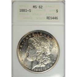 1881-S MORGAN DOLLAR ANACS MS62