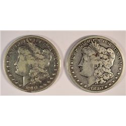 ( 2 ) VERY NICE CIRCULATED MORGAN SILVER DOLLARS, 1880-S AND 1901-O