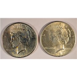 ( 2 ) NICE CIRCULATED PEACE SILVER DOLLARS,  1923-P AND 1924-9