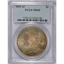 1891 O MORGAN DOLLAR PCGS MS 65 GEM! SUPERB RAINBOW COLORS! A BARGAIN!