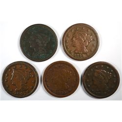 5 DIFFERENT LARGE CENTS (44,45,46,47,48) GOOD-VG