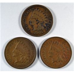 3-1909 INDIAN HEAD CENTS "GRADING SET" (FINE,VF,XF)