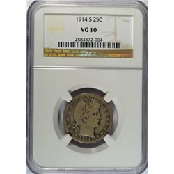 1914-S BARBER QUARTER NGC VG-10