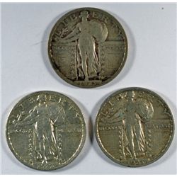 3-1923 STANDING LIBERTY QUARTERS "GRADING SET" (VG,FINE, VF)