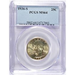 1936-S WASHINGTON QUARTER PCGS MS64