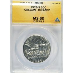 1926-S OREGON TRAIL COMMEM HALF DOLLAR ANACS MS60 DETAILS