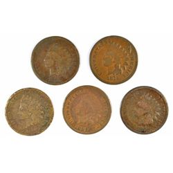 5 DIFFERENT INDIAN HEAD CENTS (75,76,79,81,82) AG-VF