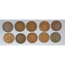 10 DIFFERENT INDIAN HEAD CENTS (83,84,85,87,88,90,93,95,98,99) AG-XF