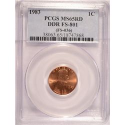 1983 DDR LINCOLN CENT PCGS MS65 RD