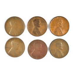 6 DIFFERENT LINCOLN CENTS (09 VDB,09,10-S,11-D,12-D,12-S) GOOD-UNC