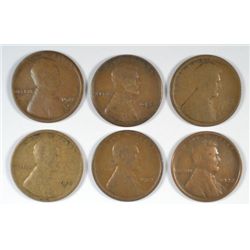 6 DIFFERENT LINCOLN CENTS (13-S,14-S,21-S,22-D,23-S,26-S) GOOD-FINE