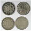 Image 2 : 4 DIFFERENT THREE CENT NICKELS ( 65,66,67,73) AG-VG