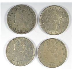 4-1883 N/L V-NICKELS "GRADING SET" (FINE,VF,XF,AU)