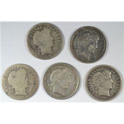5-1904 BARBER DIME "GRADING SET" ( AG,GOOD,VG,FINE,VF)
