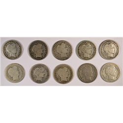 10 DIFFERENT BARBER DIMES (O5-S,06,06-D,06-O,06-S,07,07-D,07-O,07-S,08) AG-FINE
